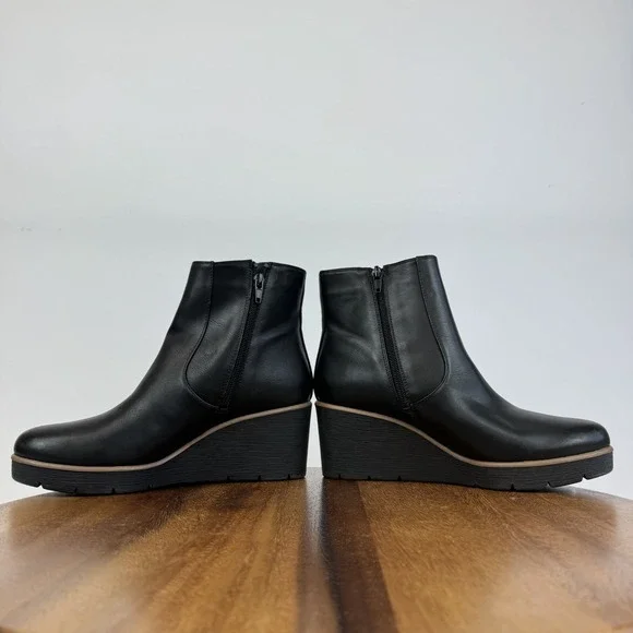 New Womens Soul Naturalizer Apollo Black Leather Chelsea Wedge Boots Size 7.5 M - Picture 5 of 8